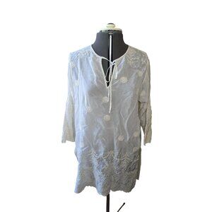 Johnny Was Cream‎ Embroidered Tunic M White Lace Boho Chic Womens Blouse